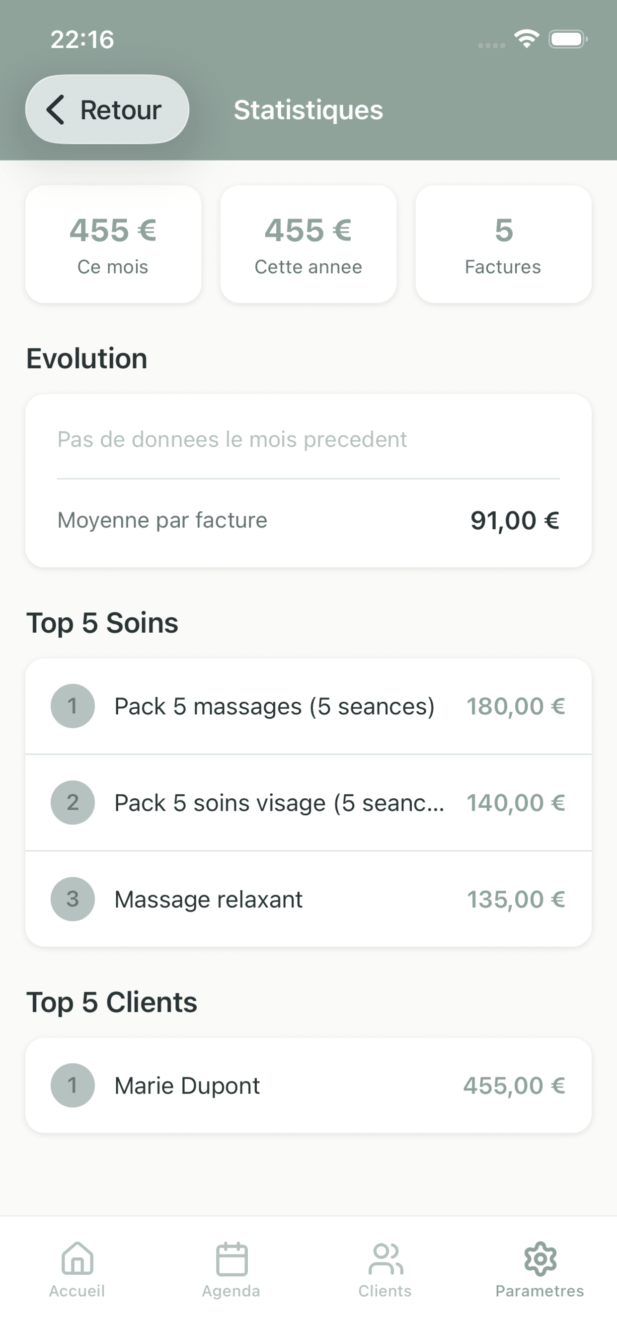 Capture d'écran de l'application ZenAgenda - Statistiques
